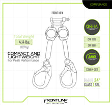 Load image into Gallery viewer, Frontline RPA062R Aramid Fiber Web Twin Leg 6' SRL with Steel Rebar Hook Ends