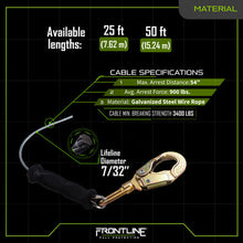 Load image into Gallery viewer, Frontline RPGLE Leading Edge Cable Single Leg SRL with Steel Snap Hook End