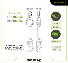 Load image into Gallery viewer, Frontline RPA12S Aramid Fiber Web Single Leg SRL with Steel Snap Hook End