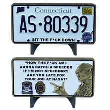 Load image into Gallery viewer, DL6-01 CONNECTICUT STATE POLICE TROOPER SPINA CSP License Plate Challenge Coin Thin Blue Line Nasa Employee