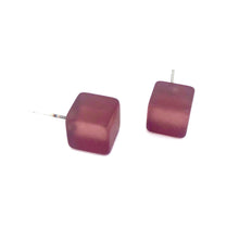 Load image into Gallery viewer, Eggplant Midi Frosted Cube Stud Earrings
