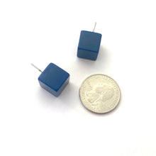 Load image into Gallery viewer, Navy Blue Jumbo Cube Stud Earrings