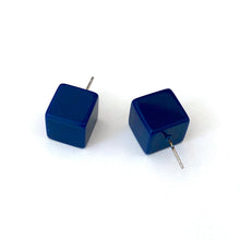 Load image into Gallery viewer, Navy Blue Jumbo Cube Stud Earrings