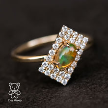 Load image into Gallery viewer, Unique Stylish Mexican Fire Opal Diamond Engagement Ring 18K Yellow Gold