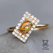 Load image into Gallery viewer, Unique Stylish Mexican Fire Opal Diamond Engagement Ring 18K Yellow Gold