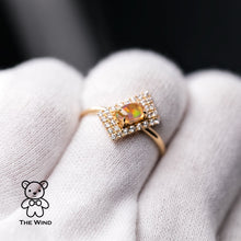Load image into Gallery viewer, Unique Stylish Mexican Fire Opal Diamond Engagement Ring 18K Yellow Gold