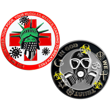 Load image into Gallery viewer, GL1-010 Statue of Liberty Thin Gray Line Correctional Officer Biohazard Pandemic Challenge Coin CO Corrections SERT RRT