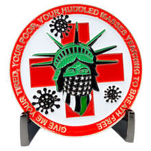 Load image into Gallery viewer, CL6-16 Statue of Liberty Thin Green Line Police Task Force Biohazard Pandemic Challenge Coin Border patrol Army Marines Deputy Sheriff