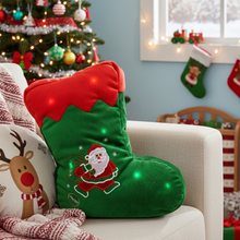 Load image into Gallery viewer, Tache Squishy Light Up Cute Christmas Santa Stocking Microbead LED Throw Pillow
