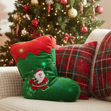 Load image into Gallery viewer, Tache Squishy Light Up Cute Christmas Santa Stocking Microbead LED Throw Pillow