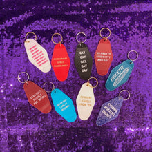 Load image into Gallery viewer, Straight People Are Weird Motel Style Keychain in Dark Red | LGBTQIA Pride Item