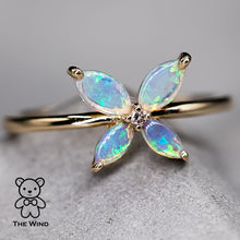 Load image into Gallery viewer, Flower Design Australian Opal Diamond Engagement Ring 14K Yellow Gold