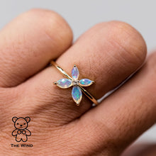 Load image into Gallery viewer, Flower Design Australian Opal Diamond Engagement Ring 14K Yellow Gold