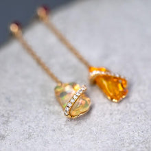 Load image into Gallery viewer, Stunning Fire Opal Diamond Ruby Drop Earrings in 18K Yellow Gold