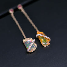 Load image into Gallery viewer, Stunning Fire Opal Diamond Ruby Drop Earrings in 18K Yellow Gold