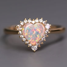 Load image into Gallery viewer, Rare Stunning Heart Shaped Opal Halo Diamond Engagement Ring 18k Yellow Gold