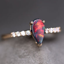 Load image into Gallery viewer, Stylish Black Opal Diamond Engagement Ring 18K Yellow Gold