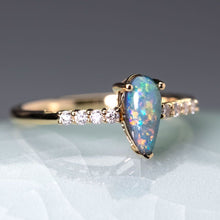 Load image into Gallery viewer, Stylish Australian Black Opal &amp; Diamond Engagement Ring 18K Yellow Gold