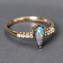 Load image into Gallery viewer, Stylish Australian Black Opal &amp; Diamond Engagement Ring 18K Yellow Gold