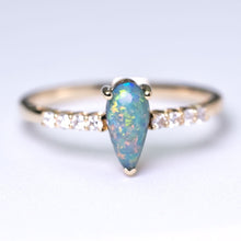 Load image into Gallery viewer, Stylish Australian Black Opal &amp; Diamond Engagement Ring 18K Yellow Gold