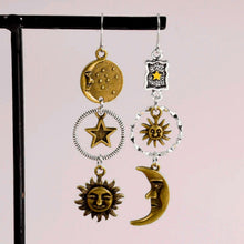 Load image into Gallery viewer, Sun and Moon Celestial Charm Earrings | Dangle Earrings 2.75" Long Boho Jewelry