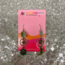Load image into Gallery viewer, Sun and Moon Celestial Charm Earrings | Dangle Earrings 2.75" Long Boho Jewelry