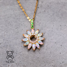 Load image into Gallery viewer, Sunflower Australian Solid Opal Tsavorite Diamond Pendant 18K Yellow Gold