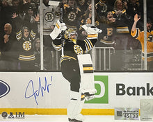 Load image into Gallery viewer, Jeremy Swayman Celebration Boston Bruins Autographed 16" x 20" Hockey Photo