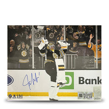 Load image into Gallery viewer, Jeremy Swayman Celebration Boston Bruins Autographed 11" x 14" Hockey Photo