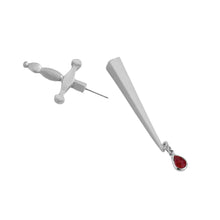 Load image into Gallery viewer, Sword Maiden Single Stabby Earring in Gold or Silver | 3.5" Long Dagger Earrings for Feminists, Goths