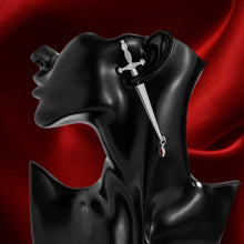 Load image into Gallery viewer, Sword Maiden Single Stabby Earring in Gold or Silver | 3.5" Long Dagger Earrings for Feminists, Goths