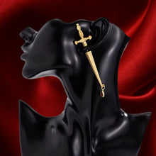Load image into Gallery viewer, Sword Maiden Single Stabby Earring in Gold or Silver | 3.5" Long Dagger Earrings for Feminists, Goths