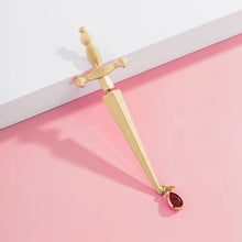 Load image into Gallery viewer, Sword Maiden Single Stabby Earring in Gold or Silver | 3.5" Long Dagger Earrings for Feminists, Goths