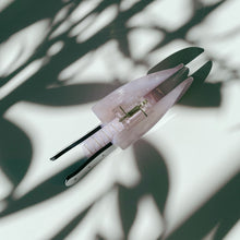 Load image into Gallery viewer, Sword Wife Dagger Hair Claw in White Quartz Acetate | Claw Clip in Velvet Travel Bag