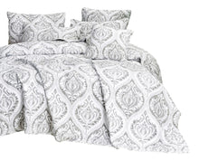 Load image into Gallery viewer, Tache Dreamy Moon Sky Ogee Damask Heather Gray White Quilt Set (TB300)