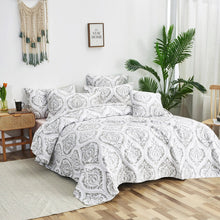 Load image into Gallery viewer, Tache Dreamy Moon Sky Ogee Damask Heather Gray White Quilt Set (TB300)