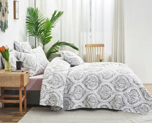Load image into Gallery viewer, Tache Dreamy Moon Sky Ogee Damask Heather Gray White Quilt Set (TB300)