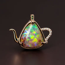 Load image into Gallery viewer, One of Kind Teapot Boulder Opal &amp; Diamond, Tsavorite Necklace 18K Yellow Gold
