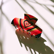 Load image into Gallery viewer, The Foxy in Warm ‘70s Sunrise Hair Claw | Hearts Claw Clip in Velvet Travel Bag