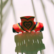 Load image into Gallery viewer, The Foxy in Warm ‘70s Sunrise Hair Claw | Hearts Claw Clip in Velvet Travel Bag