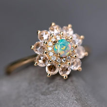 Load image into Gallery viewer, The Precious - Halo Diamond Black Opal Engagement Ring 18K Yellow Gold