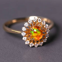 Load image into Gallery viewer, The Sunshine - Mexican Fire Opal Halo Diamond Engagement Ring 18K Yellow Gold