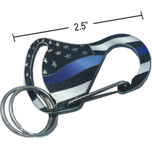 Load image into Gallery viewer, Thin Blue Line Carabiner Keychains with 2 key rings police nypd lapd chicago atf cbp fbi