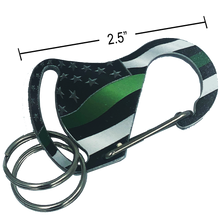 Load image into Gallery viewer, Thin Green Line Carabiner Keychains with 2 key rings police Border Patrol Sheriff Army Marines Security