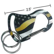 Load image into Gallery viewer, Thin Gold Line Carabiner Keychains with 2 key rings 911 dispatcher yellow security