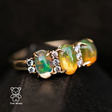 Load image into Gallery viewer, Diamond Mexican Fire Opal Eternity Wedding Ring 18K Yellow Gold