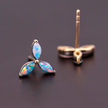 Load image into Gallery viewer, Three Stone Marquise Doublet Opal Stud Earrings 18K Yellow Gold
