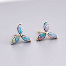 Load image into Gallery viewer, Three Stone Marquise Doublet Opal Stud Earrings 18K Yellow Gold