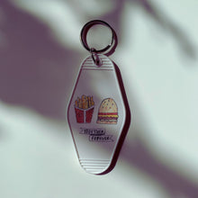 Load image into Gallery viewer, Together Forever Burger and Fries Motel Style Illustrated Keychain