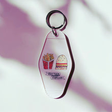 Load image into Gallery viewer, Together Forever Burger and Fries Motel Style Illustrated Keychain